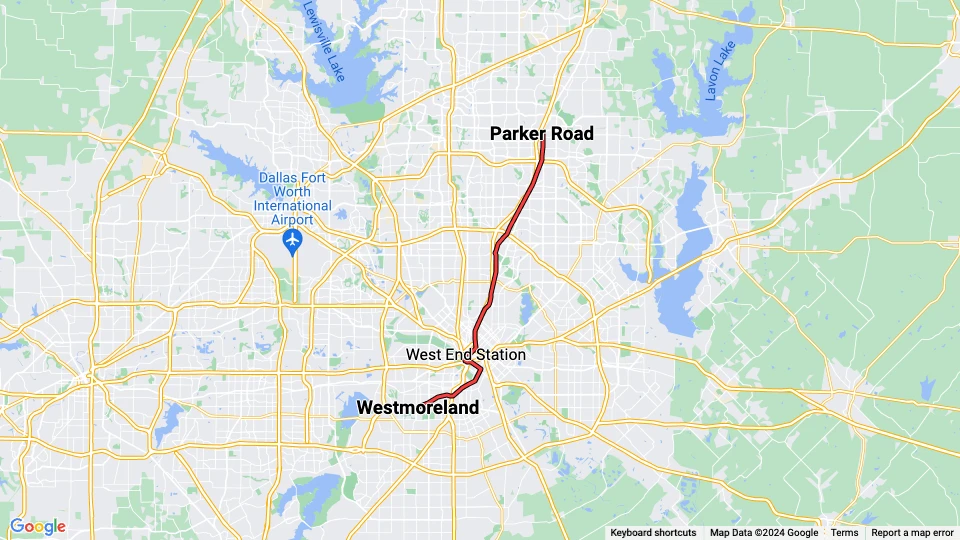 Dallas linje Rød: Parker Road - Westmoreland linjekort