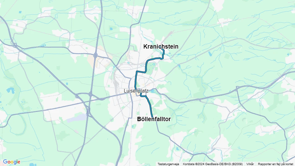 Darmstadt sporvognslinje 5: Böllenfalltor - Kranichstein linjekort