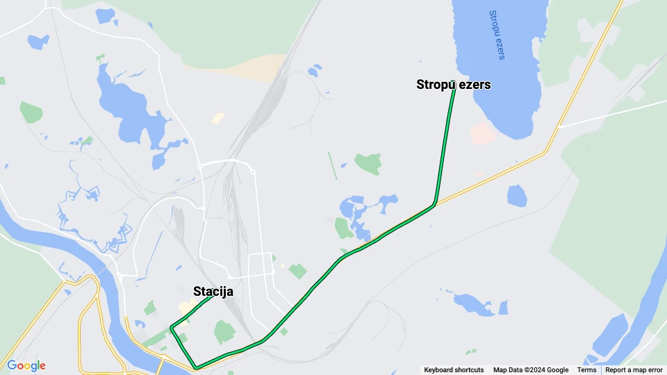 Daugavpils sporvognslinje 3: Stacija - Stropu ezers linjekort