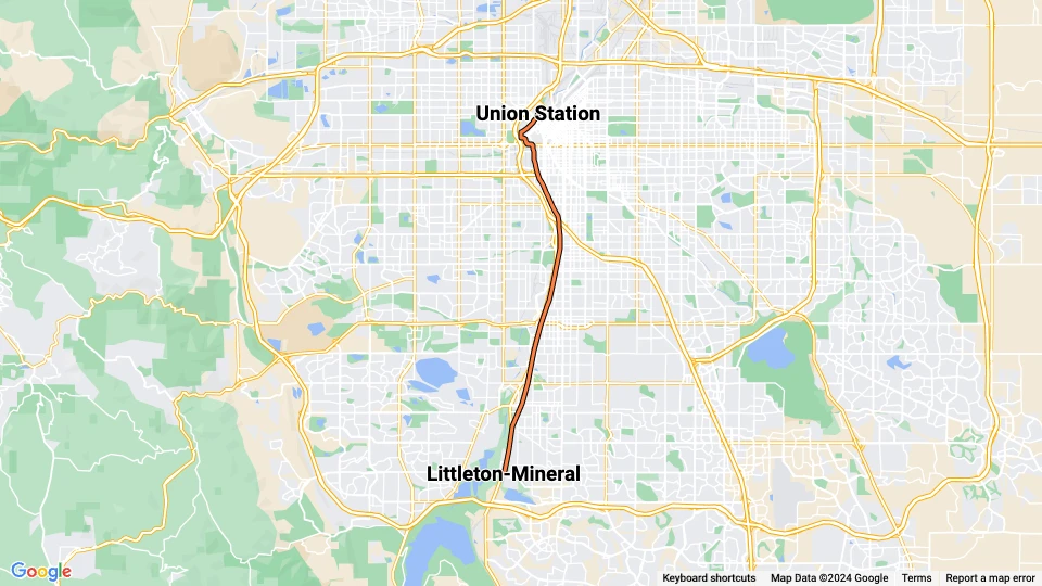 Denver sporvognslinje C: Union Station - Littleton-Mineral linjekort