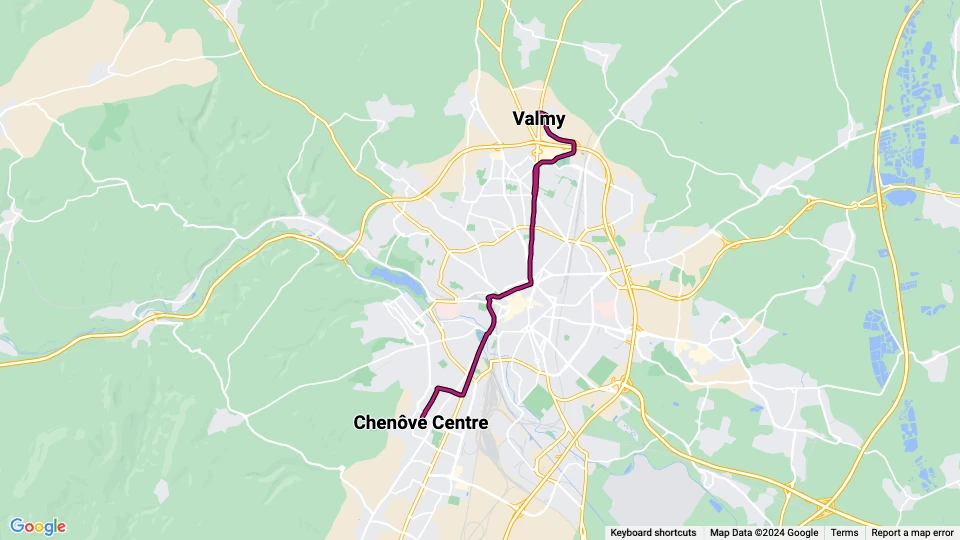 Dijon sporvognslinje T2: Valmy - Chenôve Centre linjekort
