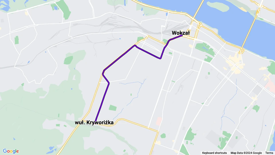 Dnipro sporvognslinje 15: Wokzał - wuł. Kryworiźka linjekort