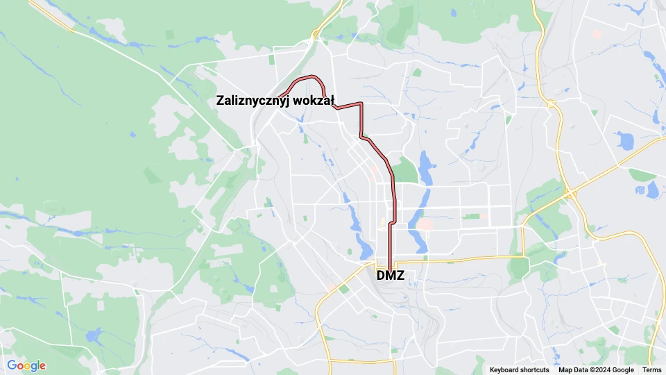 Donetsk sporvognslinje 1: Zaliznycznyj wokzał - DMZ linjekort