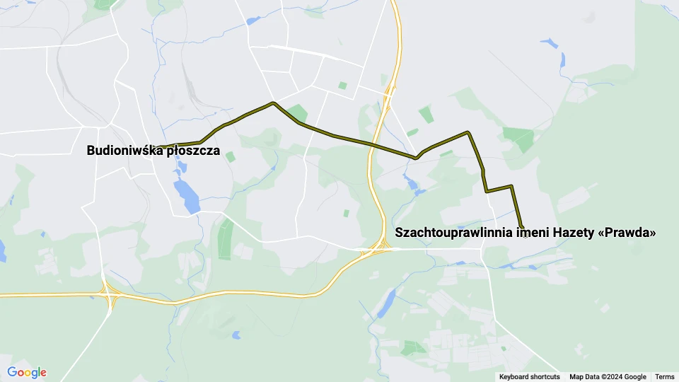 Donetsk sporvognslinje 15: Budioniwśka płoszcza - Szachtouprawlinnia imeni Hazety «Prawda» linjekort