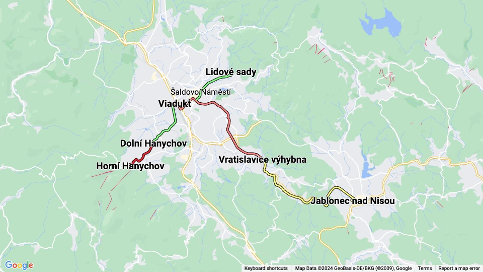 Dopravní podnik měst Liberce a Jablonce nad Nisou (DPMLJ) linjekort