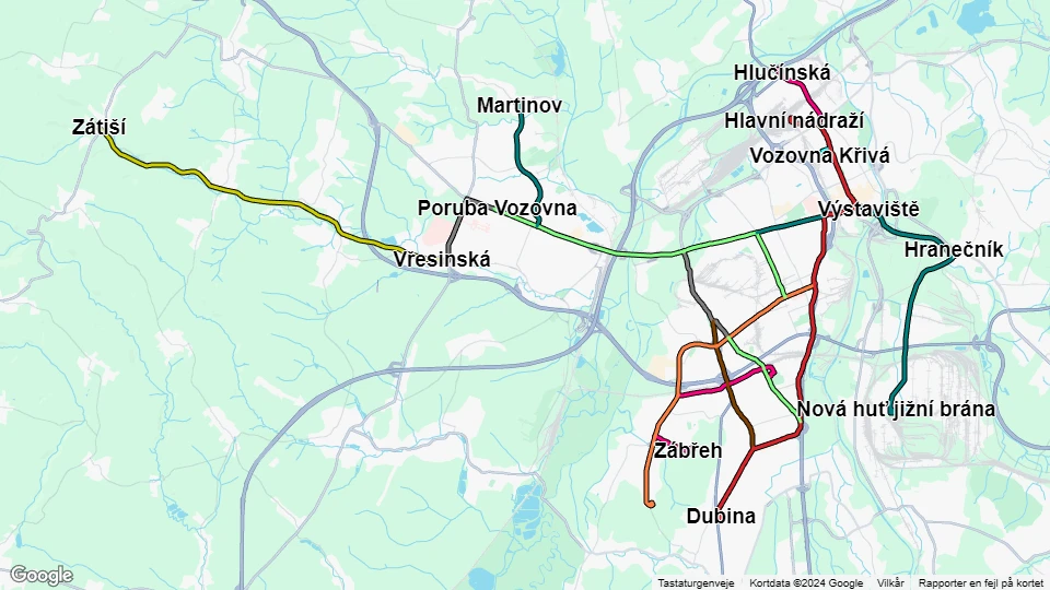 Dopravní podnik Ostrava (DPO) linjekort