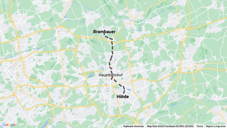 Dortmund sporvognslinje 401: Brambauer - Hörde linjekort