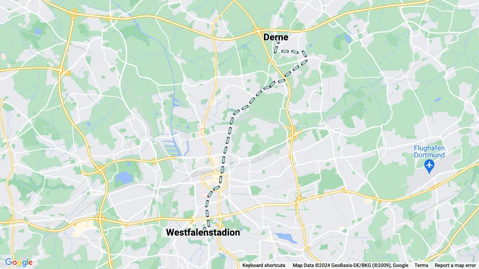Dortmund sporvognslinje 406: Derne - Westfalenstadion linjekort