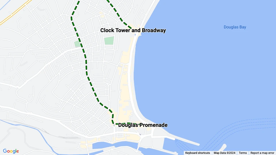 Douglas, Isle of Man kabelbane: Douglas Promenade - Clock Tower and Broadway linjekort