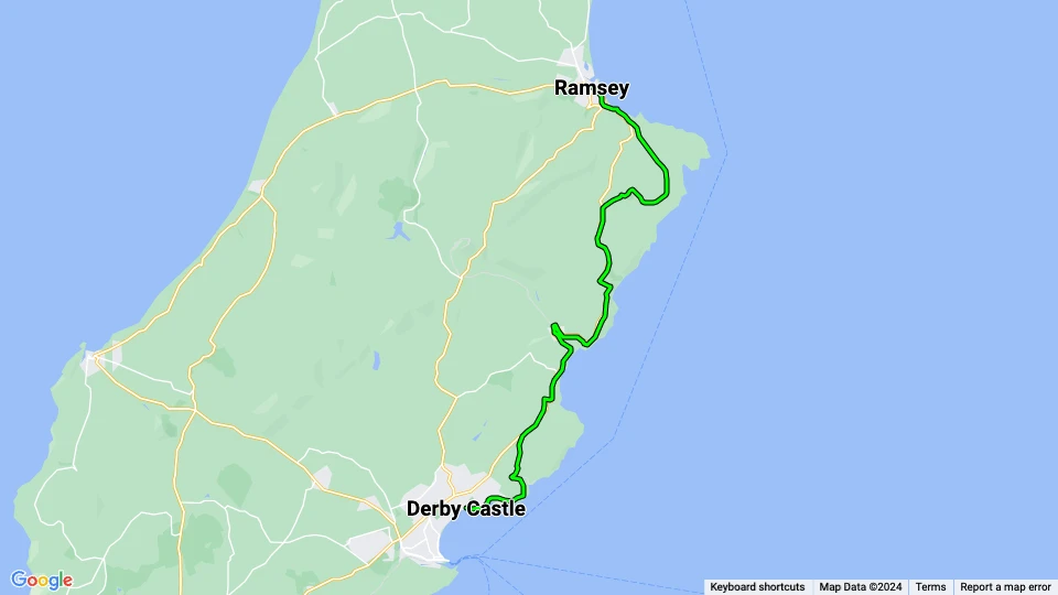 Douglas, Isle of Man Manx Electric Railway: Derby Castle - Ramsey linjekort