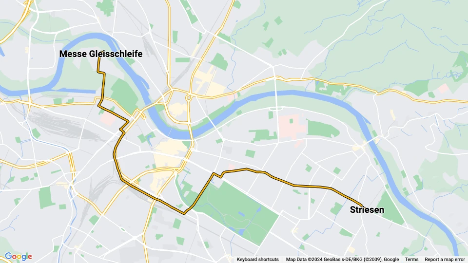 Dresden sporvognslinje 10: Striesen - Messe Gleisschleife linjekort