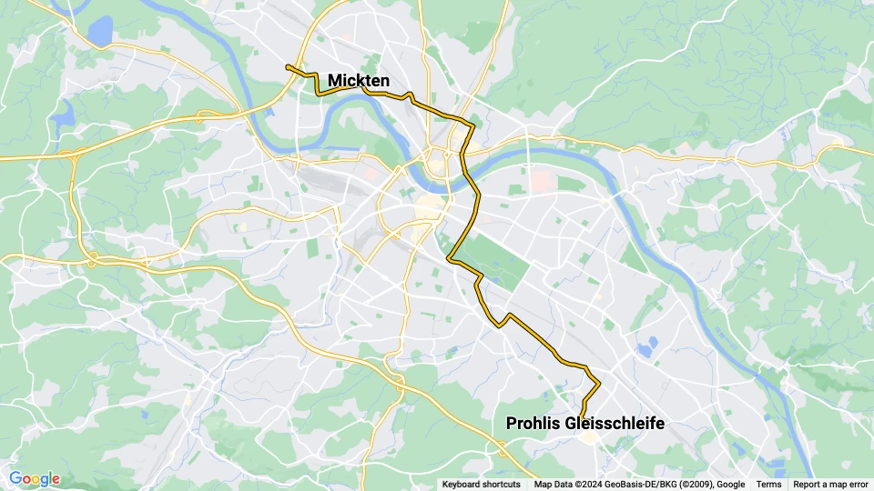 Dresden sporvognslinje 13: Kaditz, Rigelplatz - Prohlis Gleisschleife linjekort