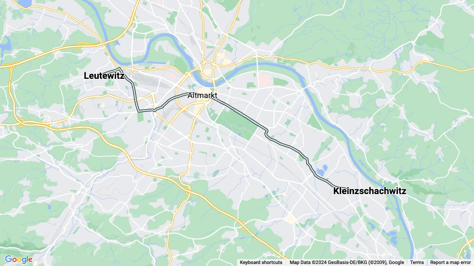 Dresden sporvognslinje 14: Leutewitz - Kleinzschachwitz linjekort