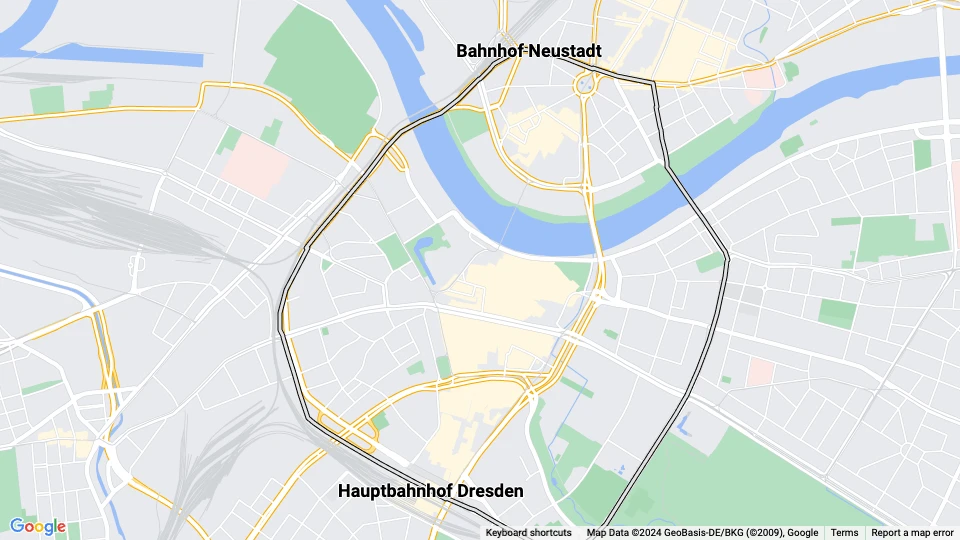 Dresden sporvognslinje 26: Hauptbahnhof Dresden - Bahnhof Neustadt linjekort