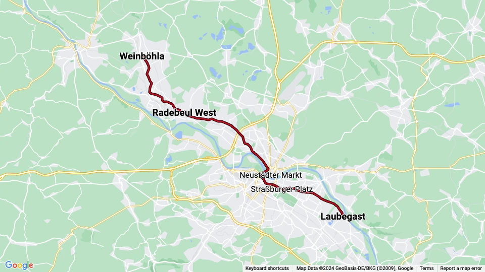 Dresden sporvognslinje 4: Weinböhla - Laubegast linjekort