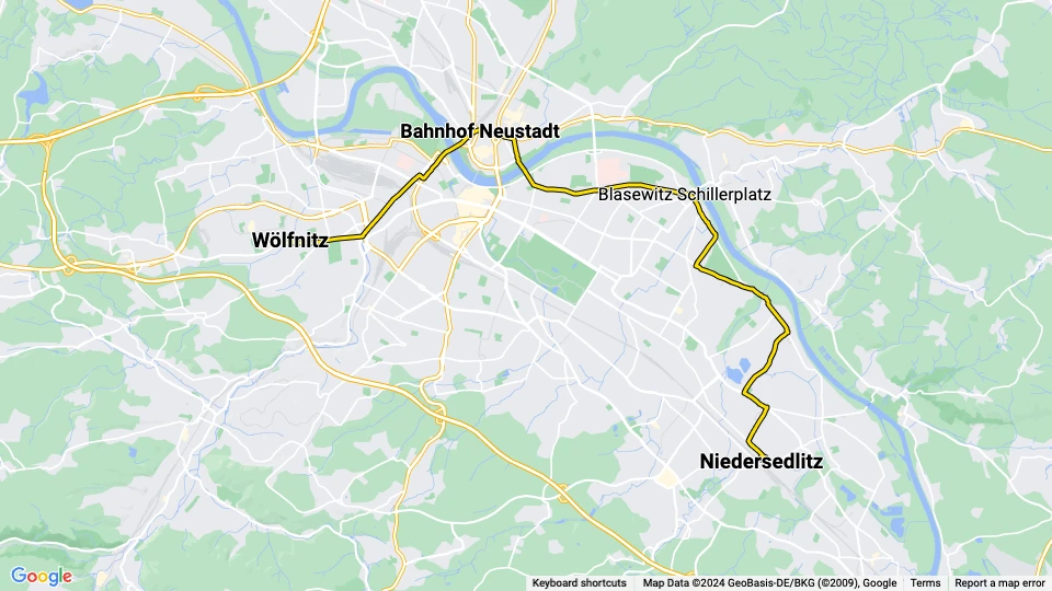 Dresden sporvognslinje 6: Wölfnitz - Niedersedlitz linjekort