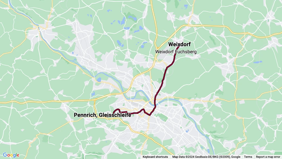 Dresden sporvognslinje 7: Weixdorf - Pennrich, Gleisschleife linjekort