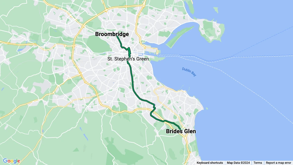 Dublin linje Grøn: Broombridge - Brides Glen linjekort