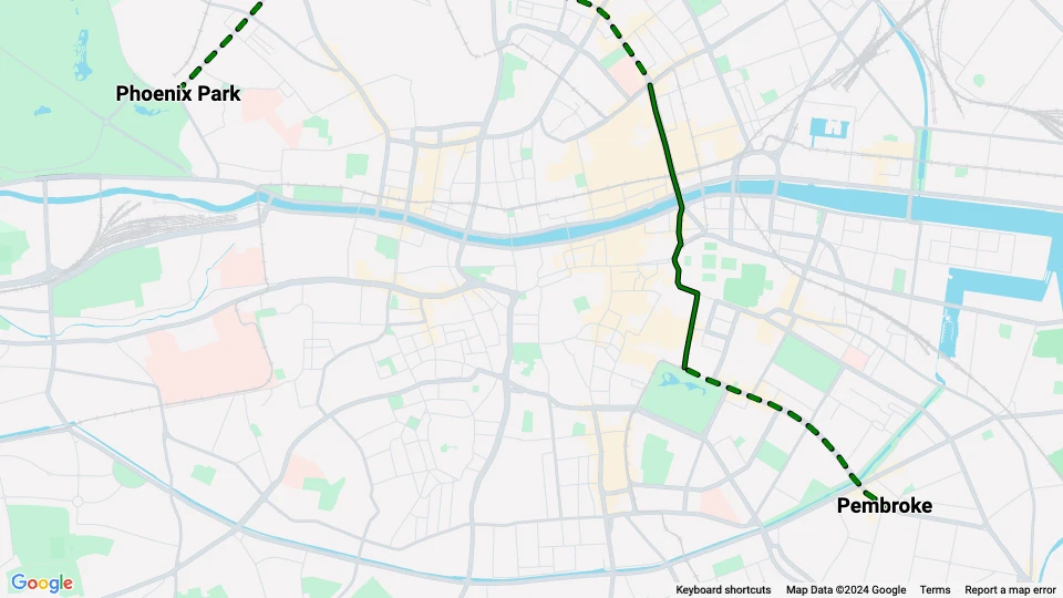 Dublin sporvognslinje 5: Phoenix Park - Pembroke linjekort