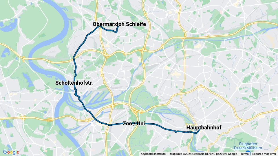 Duisburg regionallinje 901 linjekort