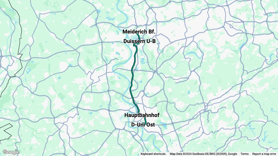 Duisburg regionallinje U79: Meiderich Bf. - D-Uni Ost linjekort