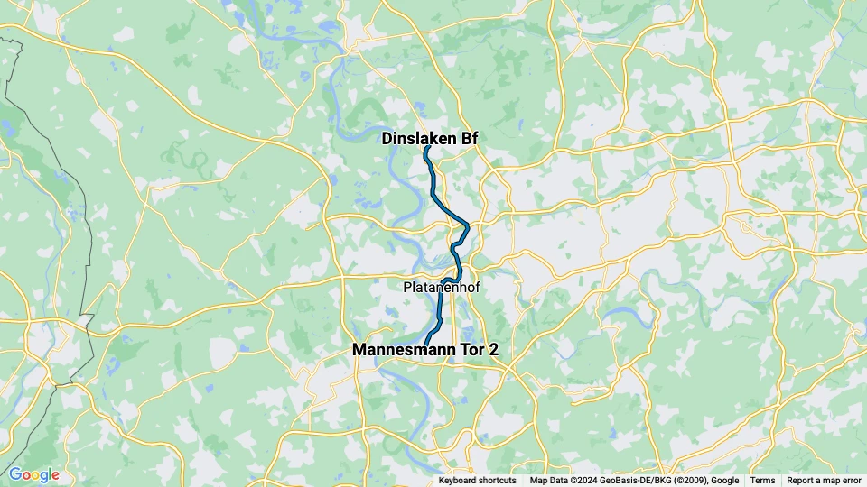 Duisburg sporvognslinje 903: Dinslaken Bf - Mannesmann Tor 2 linjekort