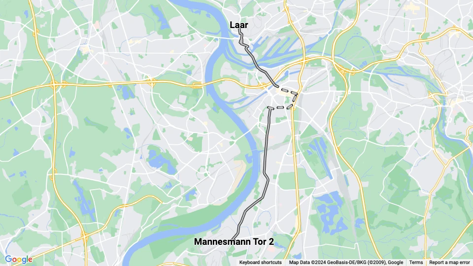 Duisburg sporvognslinje 904: Mannesmann Tor 2 - Laar linjekort