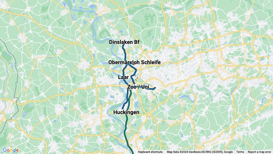 Duisburger Verkehrsgesellschaft (DVG) linjekort