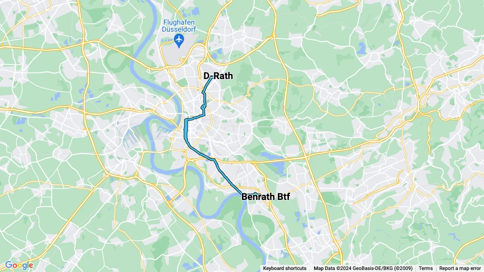 Düsseldorf regionallinje U71: D-Rath - Benrath Btf linjekort