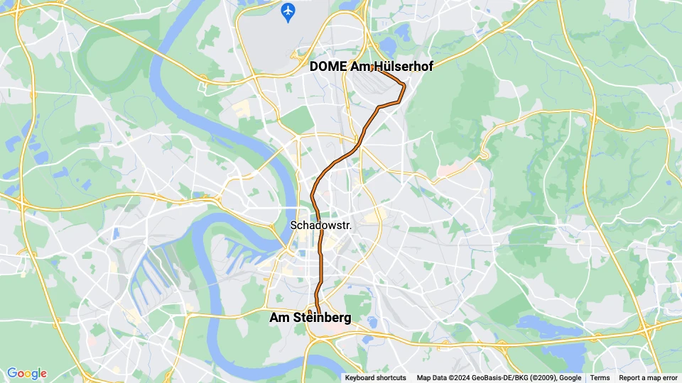 Düsseldorf sporvognslinje 701: Am Steinberg - DOME Am Hülserhof linjekort