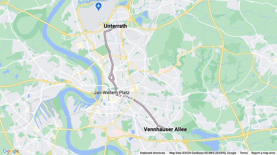 Düsseldorf sporvognslinje 702: Unterrath - Vennhauser Allee linjekort