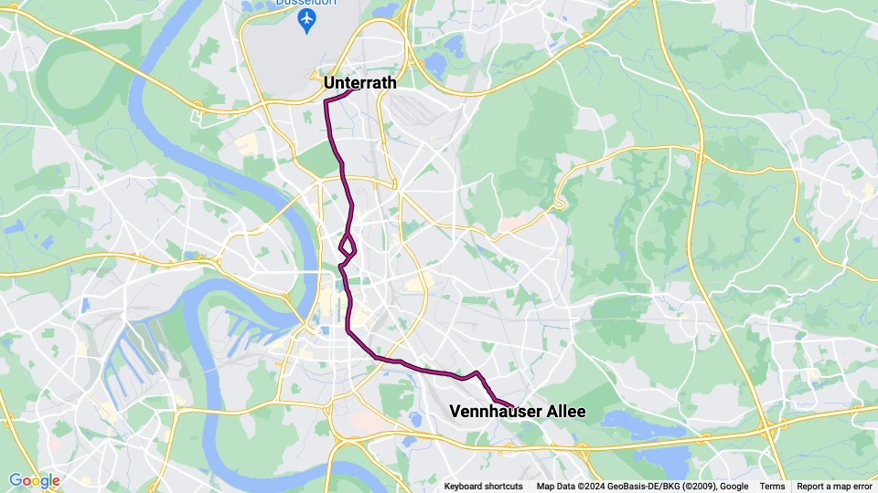 Düsseldorf sporvognslinje 705: Unterrath - Vennhauser Allee linjekort