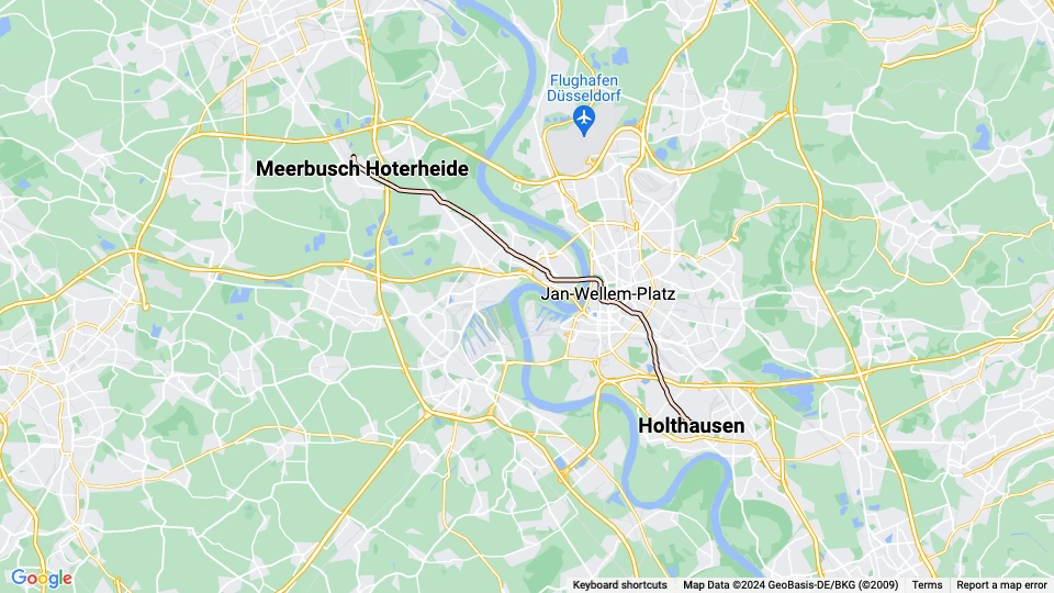 Düsseldorf sporvognslinje 717: Holthausen - Meerbusch Hoterheide linjekort