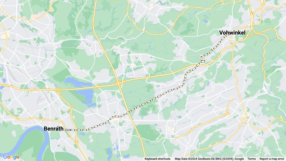 Düsseldorf sporvognslinje V: Benrath - Vohwinkel linjekort