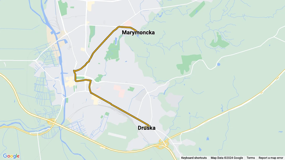 Elbląg sporvognslinje 2: Druska - Marymoncka linjekort