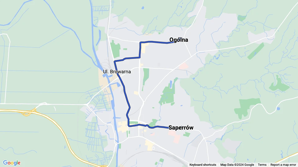 Elbląg sporvognslinje 3: Ogólna - Saperrów linjekort
