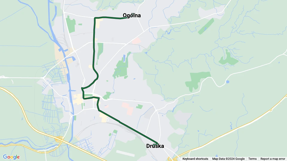 Elbląg sporvognslinje 4: Druska - Ogólna linjekort