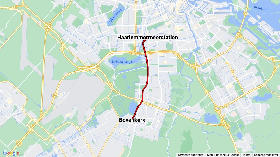 Electrische Museumtramlijn Amsterdam (EMA) linjekort