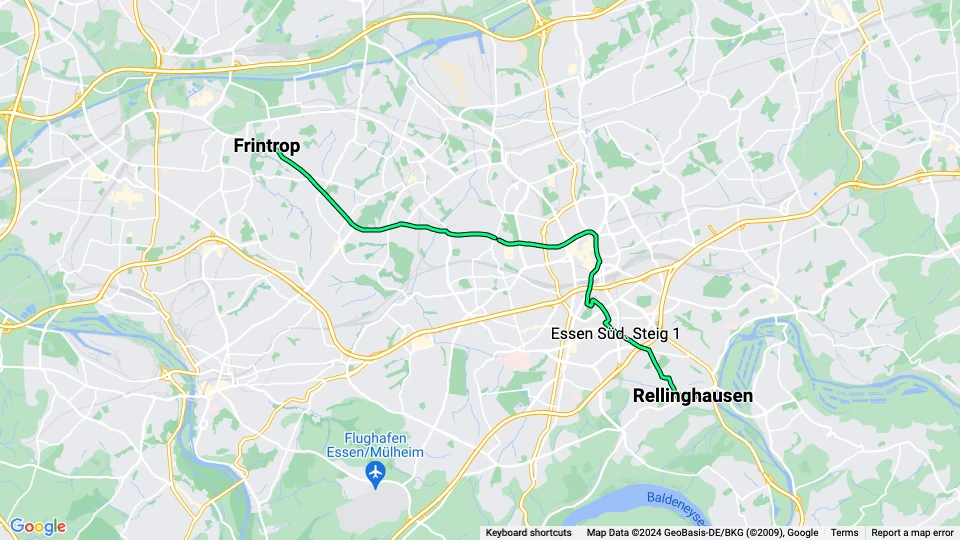 Essen sporvognslinje 105: Frintrop - Rellinghausen linjekort