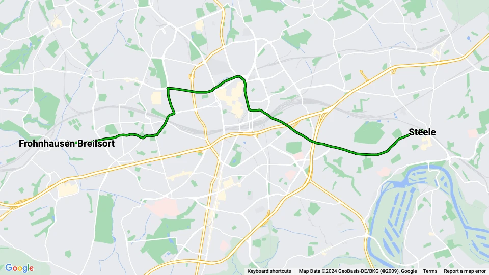 Essen sporvognslinje 109: Steele - Frohnhausen Breilsort linjekort