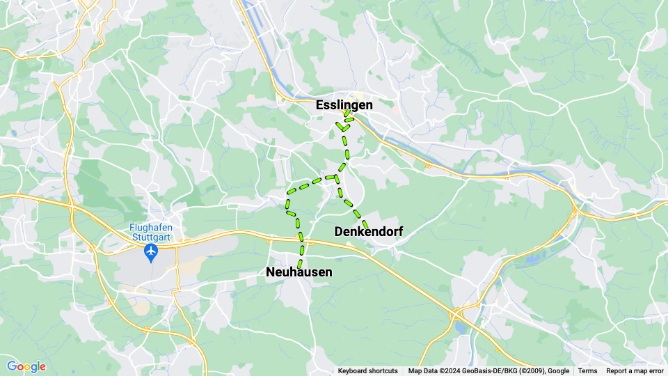 Esslingen am Neckar sporvognslinje END linjekort