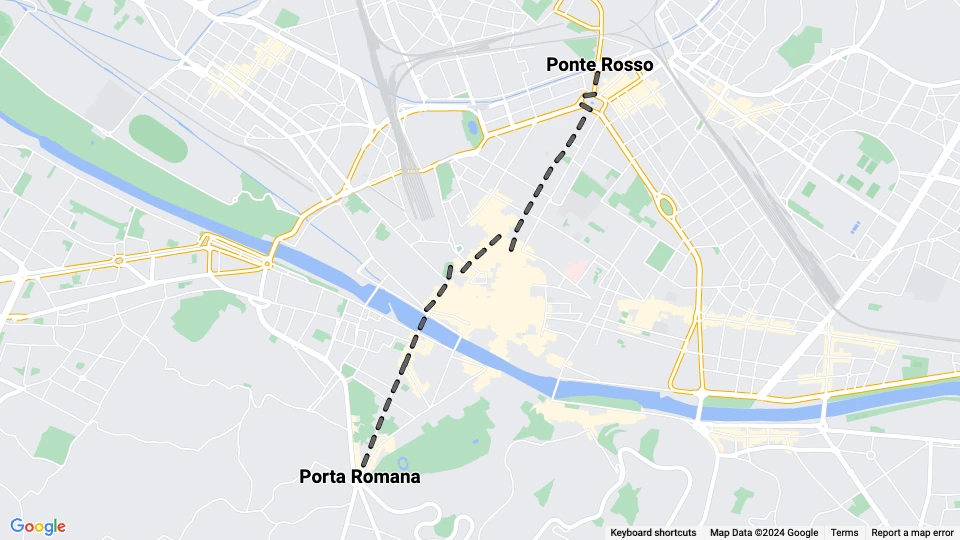 Firenze sporvognslinje 4: Porta Romana - Ponte Rosso linjekort