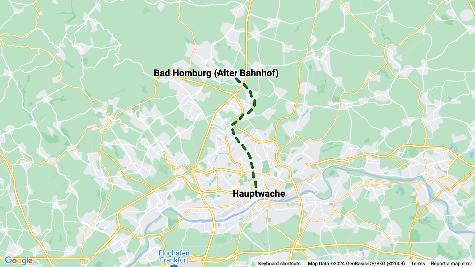 Frankfurt am Main regionallinje 25: Hauptwache - Bad Homburg (Alter Bahnhof) linjekort