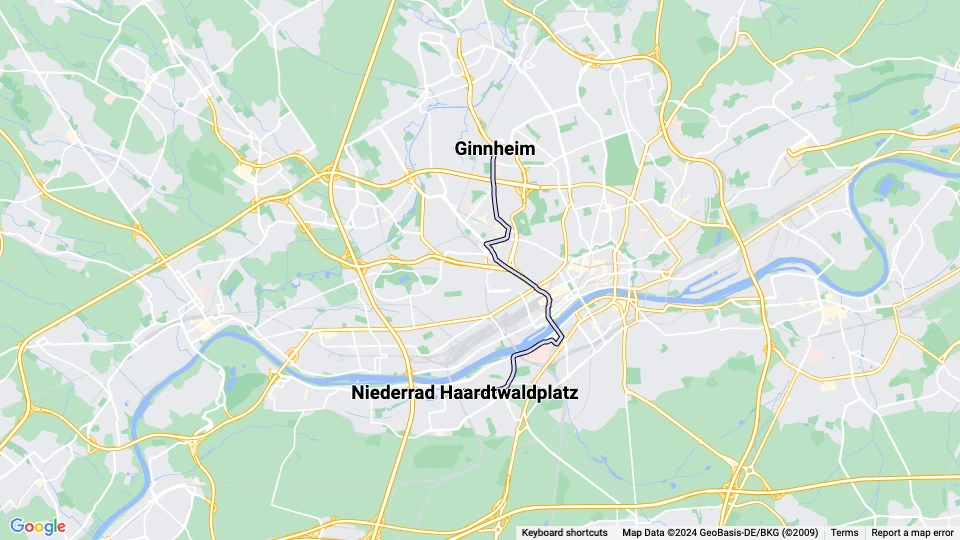 Frankfurt am Main sporvognslinje 8: Niederrad Haardtwaldplatz - Ginnheim linjekort