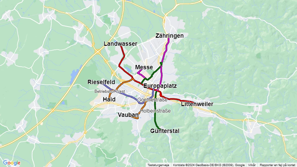 Freiburger Verkehr (VAG) linjekort