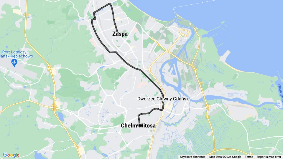 Gdańsk sporvognslinje 11: Zaspa - Chełm Witosa linjekort