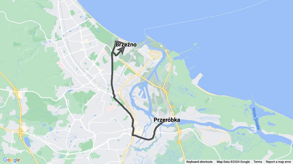 Gdańsk sporvognslinje 13: Brzeźno - Przeróbka linjekort
