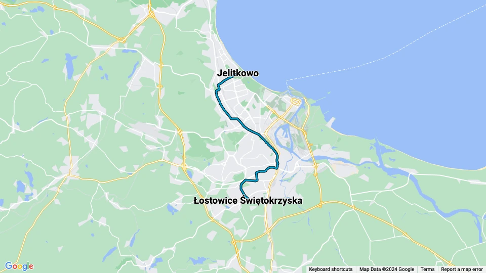 Gdańsk sporvognslinje 6: Łostowice Świętokrzyska - Jelitkowo linjekort
