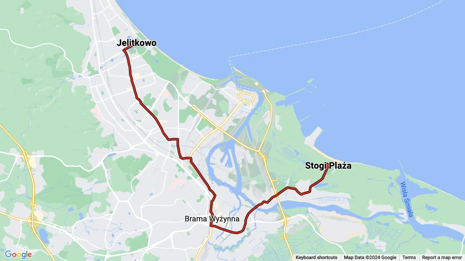 Gdańsk sporvognslinje 8: Jelitkowo - Stogi Plaża linjekort