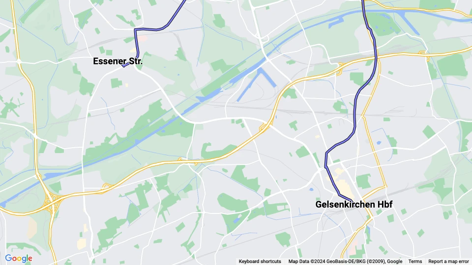 Gelsenkirchen sporvognslinje 301: Gelsenkirchen Hbf - Essener Str. linjekort
